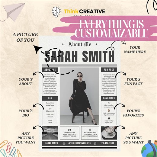 Editable All About Me Newspaper Template: Self Introduction Activity DIY Canva Template (PDF Download) - Etsy