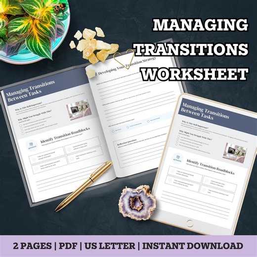 Task Transition Worksheet | Printable Focus Planner | 2-page Productivity Template PDF | Coaching Worksheet | US Letter Size - Etsy