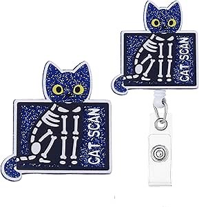 1pc Nurse Retractable Badge Reel with Clip, Cat Scan ID Badge Holder, Cute Funny Glitter Badge Reel Gift for RN LPN Nurse Doctor Assistant Medical Staff