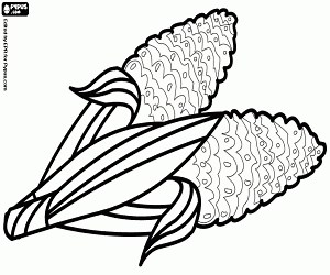 The corn on the cob, Thanksgiving coloring page printable game