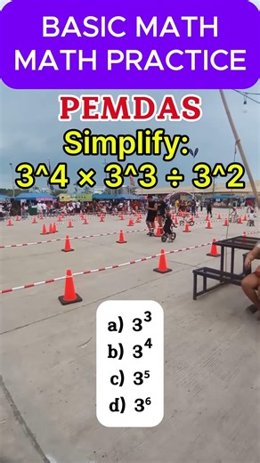 Simplify: 3^4 × 3^3 ÷ 3^2a) 3³b) 3⁴c) 3⁵d) 3⁶#letexam2026 #civilserviceexam #civilservice #maths