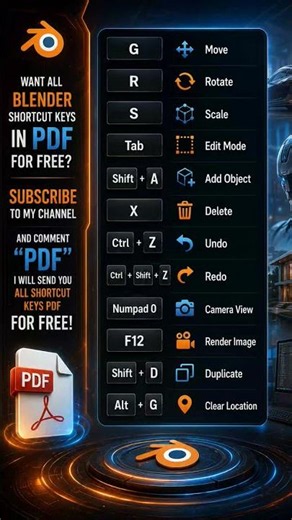 🎬 Title: Blender Shortcut Keys Every Beginner Must Know | Free PDF Available! #tutorial
