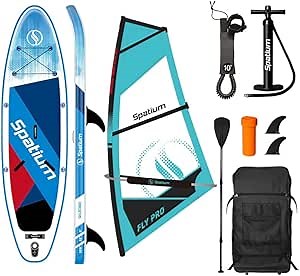 Spatium Wind Surfboard Sails Inflatable Windsurfing Board and Sail 5.0m²/6.0m² Inflatable Windsurf Sail with Sail Board for Newbie Friendly Windsurfer