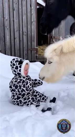 Baby In horse Suit Meets Pony