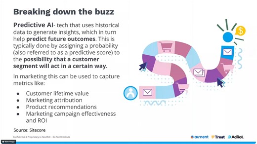 #AI: it's hot, trendy, and a bit... confusing?  We're breaking down the buzzwords in our on-demand webinar, "Amplify Your Marketing with AI: Leverage Generative and Predictive AI for Higher ROI." Learn the differences between generative and predictive AI, how to get comfortable with AI, and how to use AI for a variety of #marketing and #advertising tasks.  Watch now: https://bit.ly/411eN1m #adroll | AdRoll | Facebook