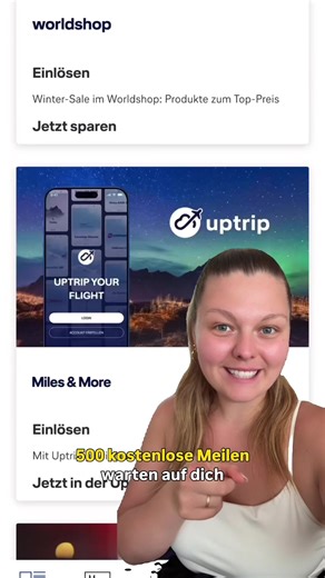 So einfach kann Meilen sammeln sein ✈️ ➡️Öffne die Miles&More App ➡️Scrolle runter bis zum Uptrip Angebot ➡️Runterladen registrieren ➡️Meilen erhalten Wer will keine 500 Meilen einfach so geschenkt?!?😍 ✨ Pro Tipp: Mache das selbe für deinen Partner, dann habt ihr direkt schon 1.000 Meilen kostenlos ❗️Bevor du zur Miles&More App gehst.. 👉Folge uns @lovelanguagetravel um weitere hilfreichen Tipps und Tricks rund ums Payback Punkte und Meilensammeln zu bekommen ☺️ #meilensammeln #payback #urlaub 