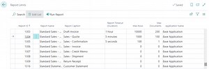 Dynamics 365 Business Central: Report Limits management page