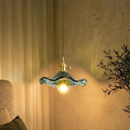 Vintage Glass Pendant Light Wavy Shade Hanging Lamp Brass Ceiling Light Boho Bedroom Kitchen - Etsy