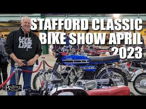 Stafford Classic Motorcycle show in 4K. April 22nd 2023. Show bikes, stunt show & owner interviews