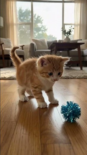 Tiny Kitten's First Encounter With a Sparkly Toy