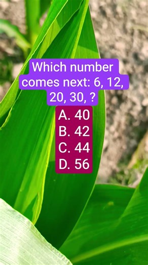 Which number comes next: 6, 12, 20, 30, ?