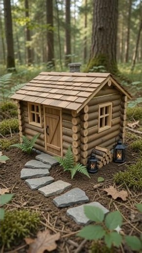 Tiny Log Cabin Built by Hand in the Forest 🌲🏡 #shorts #shortsfeed