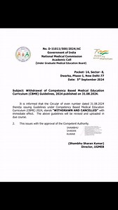 🧨 Important Update for Medicos! 🚨 The National Medical Commission (NMC) has withdrawn and cancelled the Competency Based Medical Education (CBME) Guidelines, 2024, which were published on 31st August 2024. The guidelines will be reviewed and revised, with updated information to be released in due course. Stay tuned for further updates and ensure you’re following the latest curriculum guidelines…. | Dr.G.Bhanu Prakash