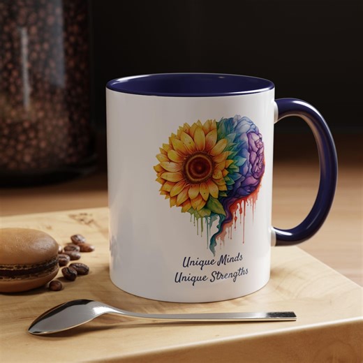 Neurodiversity Mug: Rainbow Sunflower Brain, Positive Affirmation - Etsy