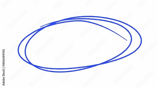Animated hand-drawn blue marker circle scribble, transparent background in 4K alpha channel