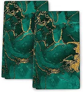 Turquoise Marble Decorative Kitchen Towels Set of 2 Emerald Dark Green Dish Towels for Kitchen Drying, Soft Absorbent Hand Towel Tea Towel for Cooking Baking Bar Farmhouse