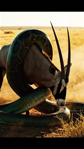 A giant python attacks an oryx. Then a cassowary appears. Balance is restored.