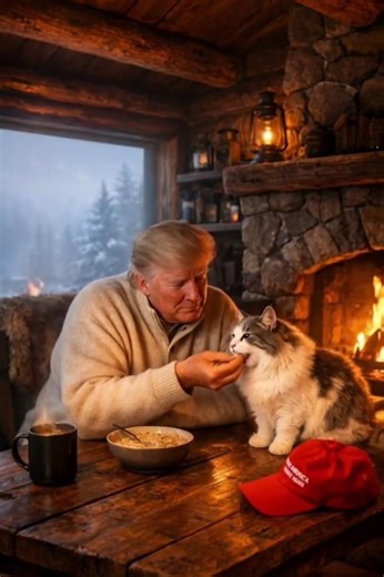 Foggy Alaskan Dawn: Trump & His Cat in Serene Wilderness