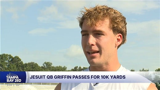Florida Gators commit, Jesuit High School Football - Tampa QB Will Griffin eclipses 10,000 career passing yards, becoming the 10th Florida high school to reach that milestone. Will his little brother, Jack Griffin, be next to reach the milestone? READ MORE: https://tinyurl.com/et9wjmee Tampa Bay 28 - WFTS | Kyle Burger