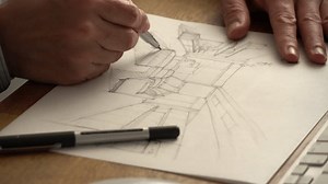 Interior design sketching. Architect Designer, interior decorator creates the sketch of a living room