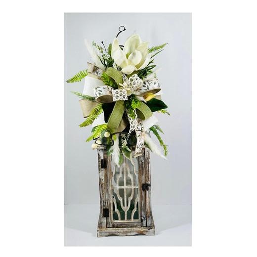 Magnolia Lantern Topper, Neutral Magnolia Lantern Swag, Farmhouse Front Door Lantern Decor, Elegant Porch Decoration - Etsy