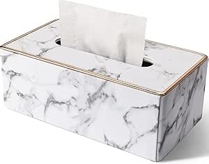 Tissue Box Cover Rectangular, PU Leather Tissue Box Holder for Kleenex, Napkin, Rectangle Tissue Box Covers, Tissue Holder for Bathroom Car Home Decorative 9.84"X5.23"X3.77" - Phnom Penh Marble