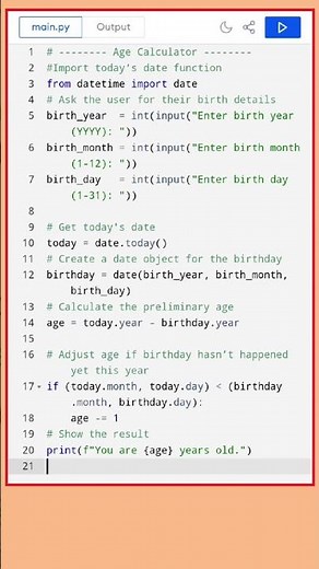 Age Calculator in Python | Simple Program Explained in தமிழ் | Code Rise #shorts