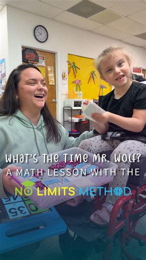 This is how the No Limits Method rocks our school, No Limits Academy! 🌟 🐺 During this class activity based on the game “What’s the time, Mr. Wolf?” students practiced their math skills. 🧮 ✨ Using Tobii Dynavox AAC devices, they worked on: ⏰ Time and number identification ➕ Adding by 5’s 👫 Socializing 💬 Communication With the support Miss Jordyn, Therapeutic Educator and our two amazing teacher assistants, students took turns being the “wolf” and identifying a time or number in a sensory bin