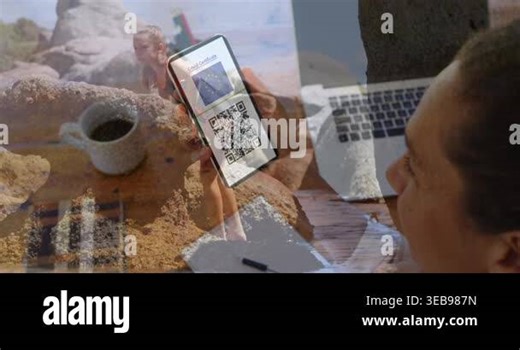 Animation of woman with covid passport on smartphone over caucasian girl on beach. Holidays, vacations and travel during covid 19 pandemic concept digitally generated video Stock Video Footage - Alamy