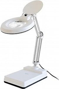 Magnifying Lamp LED, Dimmable Magnifier Desk Lamp 10X, 5'' Magnifier Glass Lens with Bright 120 PCS LEDs,Heavy Duty Stand Base and Adjustable Stainless Steel Lamp Arm (White)