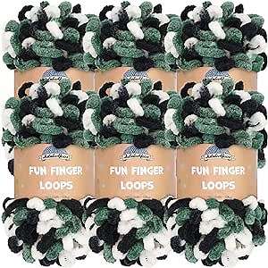 JubileeYarn Fun Finger Loops Yarn - 100g/Skein Jumbo Polyester - White Black Green - 6 Skeins