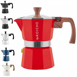 GROSCHE MILANO Stovetop Espresso Maker, Moka Pot, 3 Espresso Cups, Red