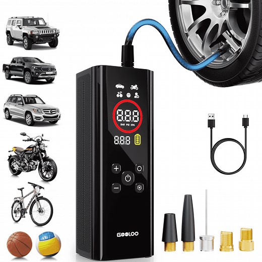 GOOLOO AP150 PRO Tire Inflator, 150 PSI Portable Air Pump with 7500mAh Battery, Digital Pressure Gauge, Auto Shut-Off, LED Light for Cars, Bikes
