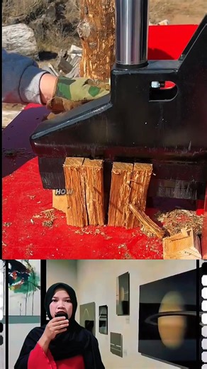 The process of splitting firewood, using a hydraulic press machine ‎#Tipsandtrick #woodworking #creativewood #cutting #Diy #ideas #tutorials ‎ | Wood Hali