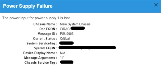 PowerProtect Data Protection, DP4400: Error Message "SymptomCode 476 - Power Supply Failure The power input for power supply x is lost"
