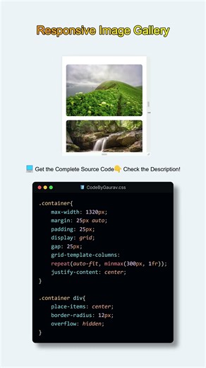 Responsive Image Gallery Using CSS Grid 🖼️📱 | HTML & CSS | #webdevelopment #cssanimation #cssgrid