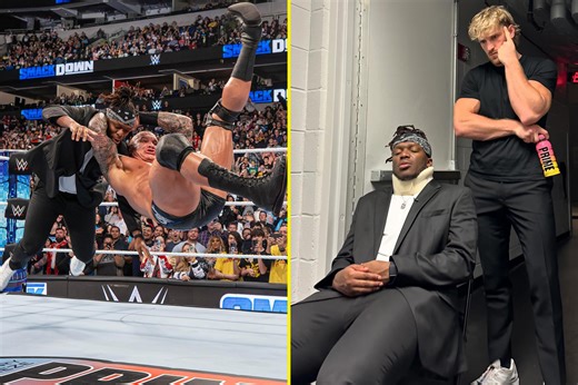 KSI sports neck brace after vicious Randy Orton RKO as fans all say the same thing
