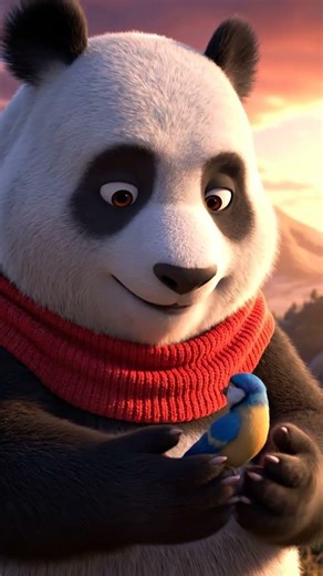 Panda releasing bird at sunrise #aianimation #animalrescue #animalshorts