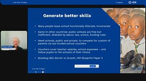 1.2K views · 11 reactions | “Equipped with tax-funded school vouchers, parents can choose what school they want their children to go to.” - Anthea Jeffery Find all the #BlueprintforGrowth reports and webinars at: https://irr.org.za/reports/the-irr-blueprint-for-growth/the-irrs-blueprint-for-growth-generating-jobs-and-skills-for-prosperity-and-growth | South African Institute of Race Relations | Facebook