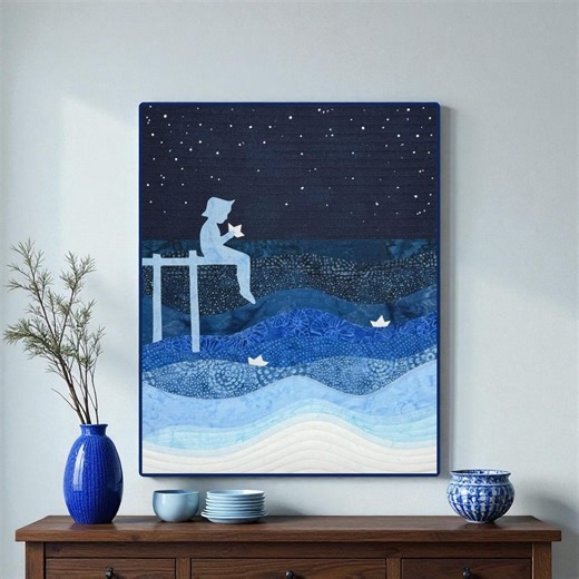 Pattern   Boy by the Water Collage Quilt Pattern   Raw Edge Applique Art Quilt Pattern - Etsy Canada