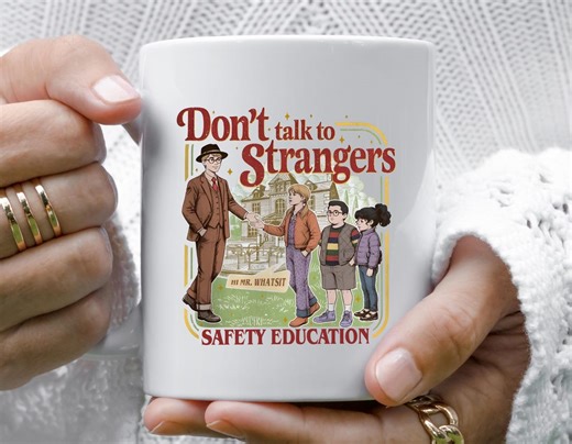 Don't Talk to Strangers Mug - Yellow Logo TV Parody - Free UK Tracked Postage - Etsy UK
