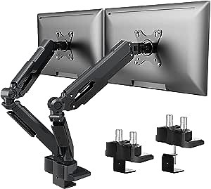 Dual Monitor Arm Mount, Adjustable Aluminum Dual Monitor Stand for 2 Monitors, Gas Spring 13 to 32 Inch Double Computer Desk Monitor Mount, LOTEYIKE Two VESA Monitor Desk Mount 2.2 to 22lbs/Each Arm