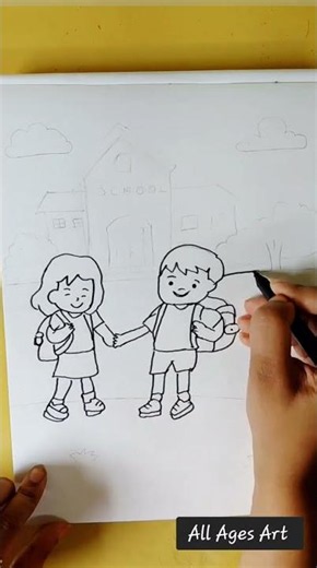Easy School Drawing for Kids 🎒🏫