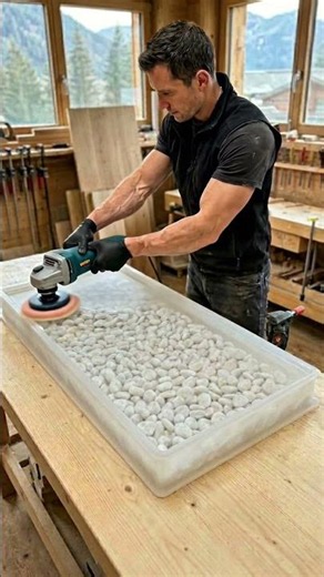 I turned ordinary white pebbles into a luxury glass table 😳✨ #diy #home #viral