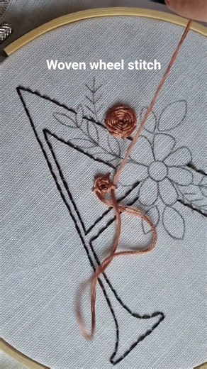 Woven wheel flower 🌸🧵Alphabet pattern = endless personalized gifts #embroidery #tutorial #diy #craft