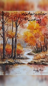 River flowing Autumn forest Watercolor on paper #watercolor #painting #autumnforest | Colorful Creations Gallery