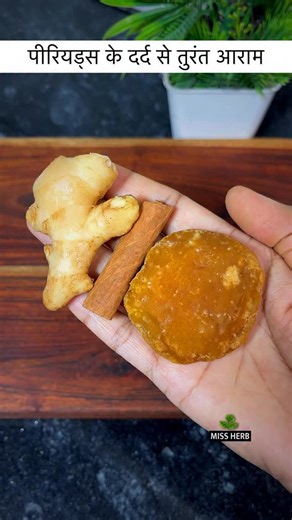 Rajmani Patel | Nutritionist | Miss Herb on Instagram: "Follow- @missherbofficial पीरियड्स के दर्द से तुरंत आराम 🌸🪴 Ayurvedic cinnamon recipe that can help relieve period cramps by improving blood circulation, reducing inflammation, and relaxing uterine muscles. 🌿 Ingredients (1 serving) * Fresh Ginger – ½ inch (grated or crushed) * Cinnamon – 1 small stick (or ½ tsp powder) * Jaggery – 1 to 2 tsp (as per taste) * Water – 1½ cups 🥣 Recipe 1. 1½ cups of water in a pan. 2. Add ginger and cinna
