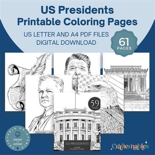 U.S. Presidents Coloring Pages | Printable American History Art for President’s Day | A4 & Letter Size PDF | Patriotic Fun - Etsy
