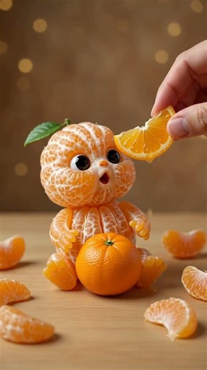 Cute Orange Creature Eating an Orange Slice 🍊 | Satisfying AI Animation #shorts