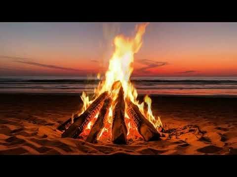 Bonfire Beach ocean waves 2 hours cozy Fireplace by the beach Relax Sleep
